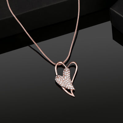 Estele Rose Gold Plated Dual Heart Pendant with Austrian Crystals for Women