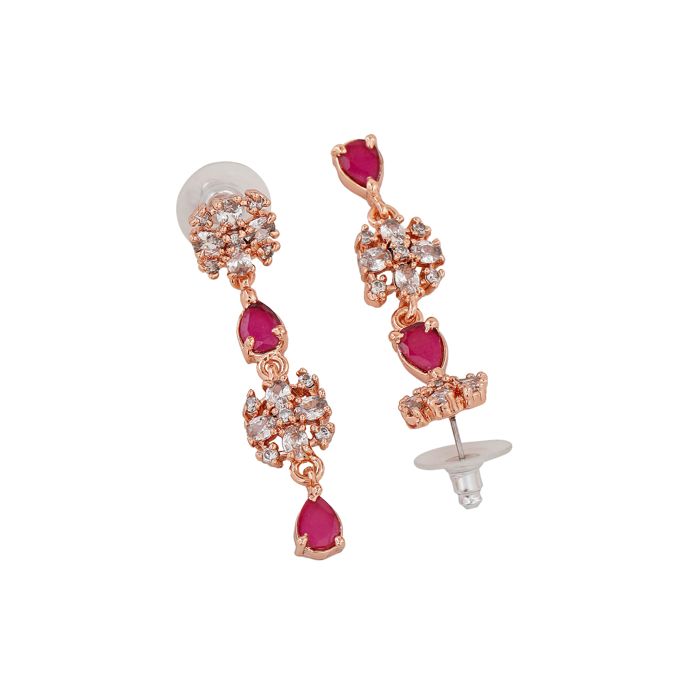 Estele Rose Gold Plated CZ Sparkling Designer Necklace Set with Pink Crystals for Women