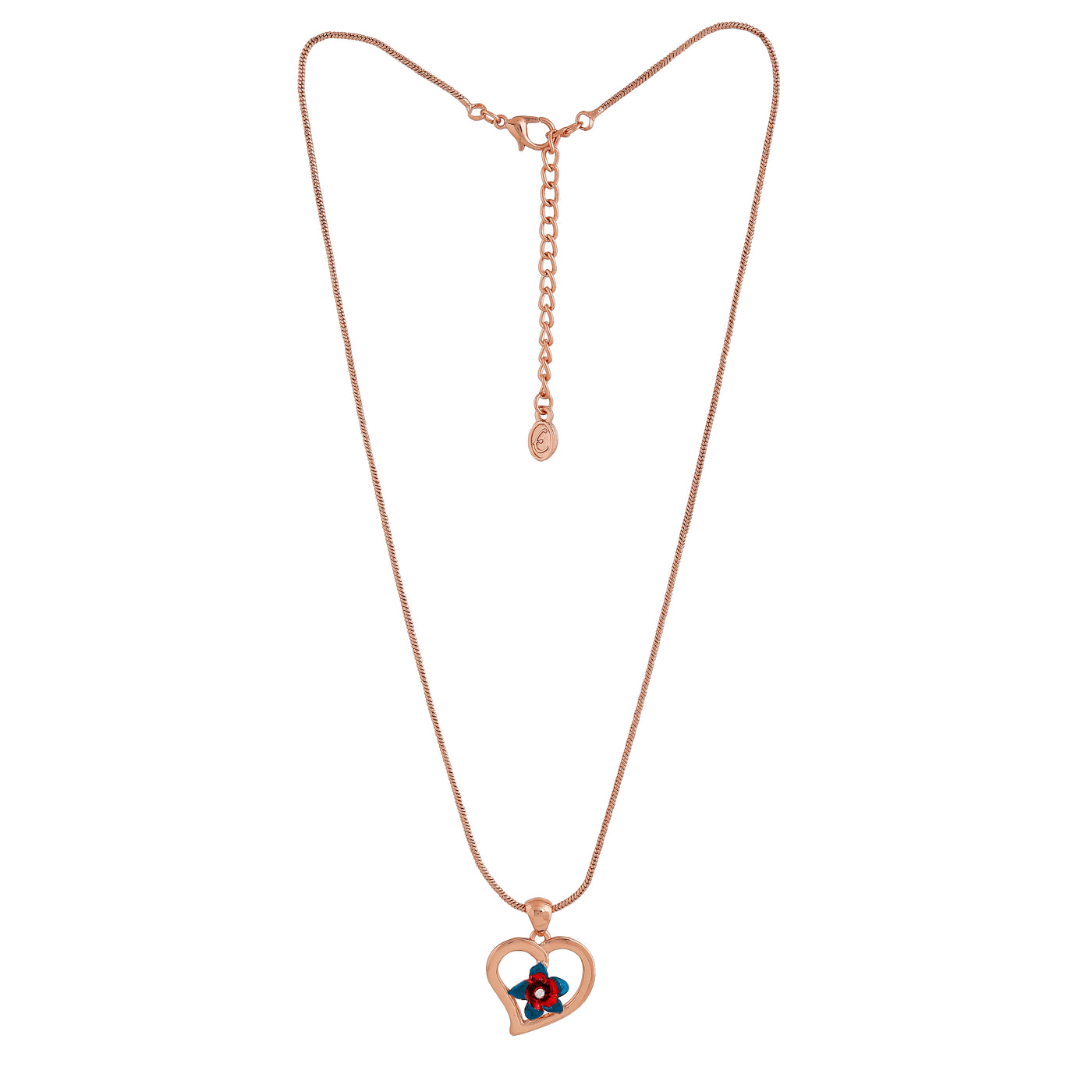 Estele Rose Gold Plated Heart shaped Pendant with Austrian Crystals & Enamel for Women