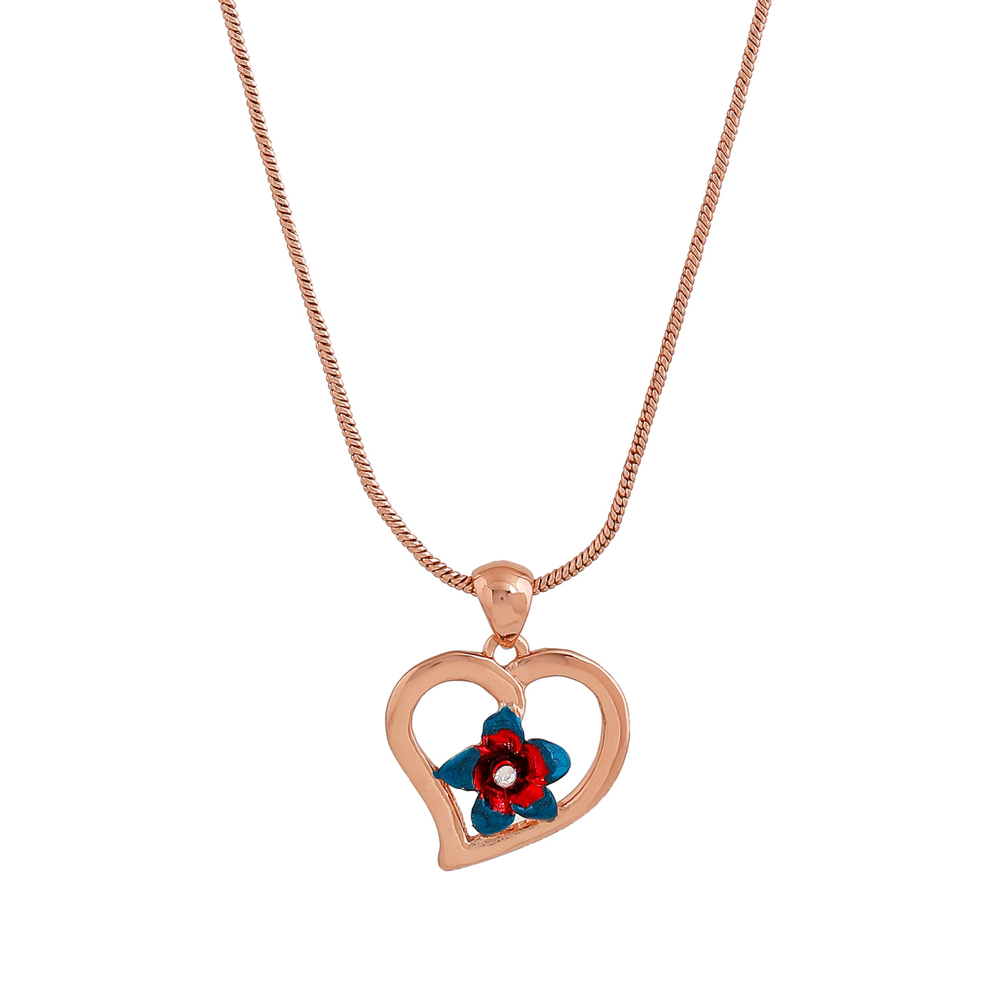 Estele Rose Gold Plated Heart shaped Pendant with Austrian Crystals & Enamel for Women