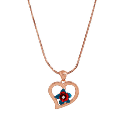 Estele Rose Gold Plated Heart shaped Pendant with Austrian Crystals & Enamel for Women