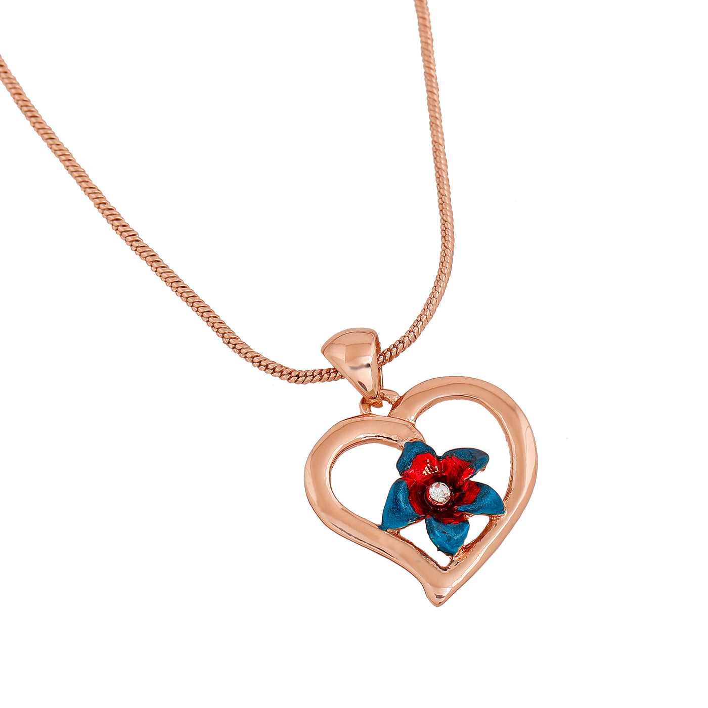 Estele Rose Gold Plated Heart shaped Pendant with Austrian Crystals & Enamel for Women