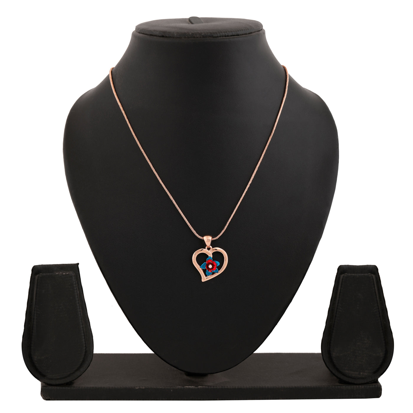 Estele Rose Gold Plated Heart shaped Pendant with Austrian Crystals & Enamel for Women