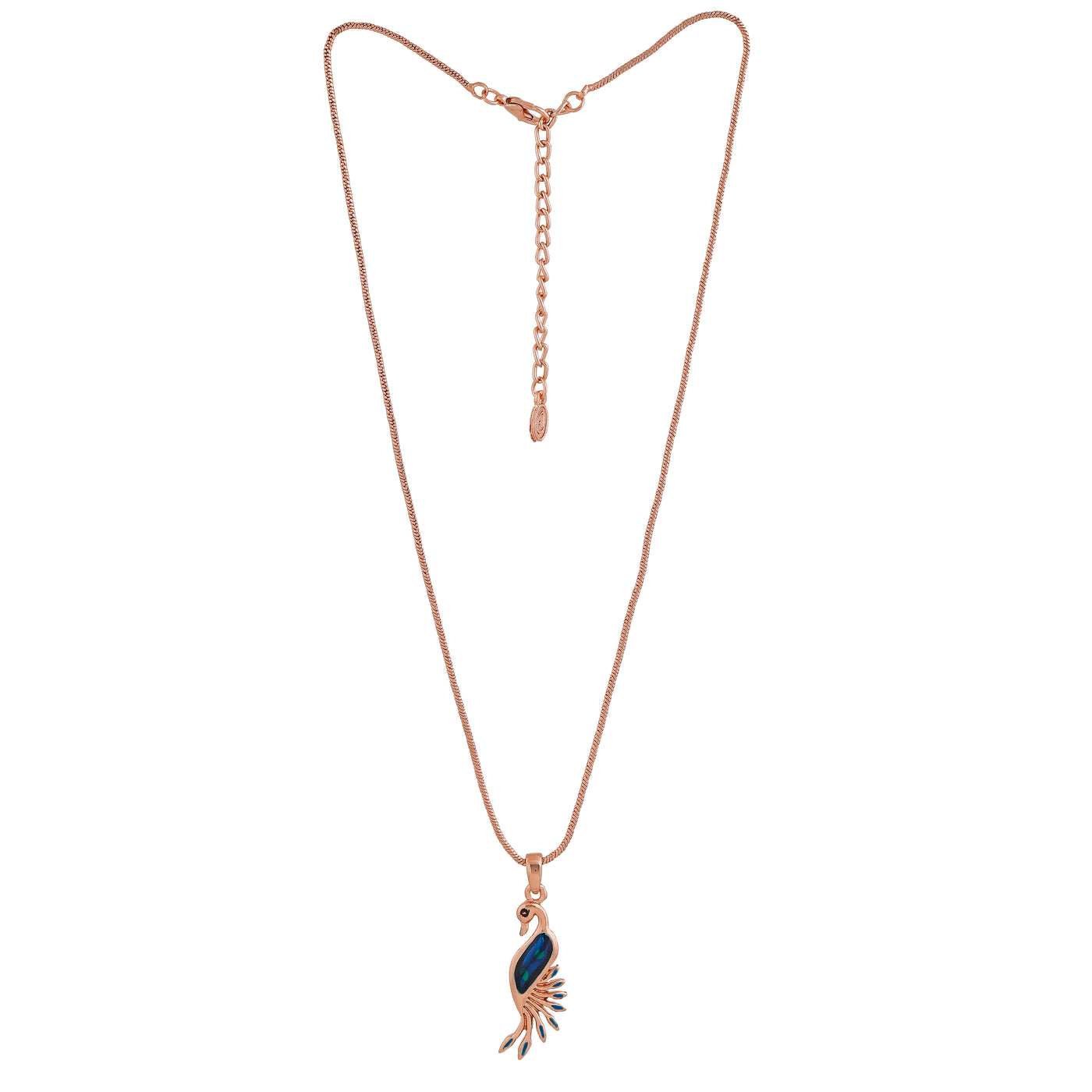 Estele Rose Gold Plated Peacock shaped Pendant with Enamel for Women