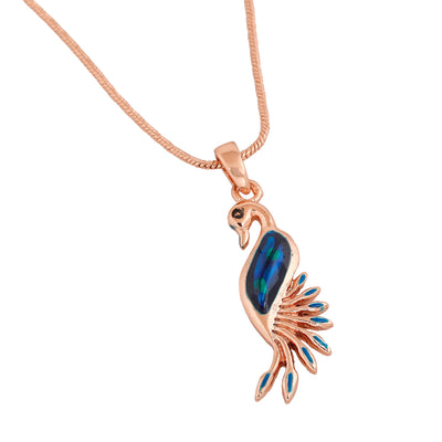 Estele Rose Gold Plated Peacock shaped Pendant with Enamel for Women