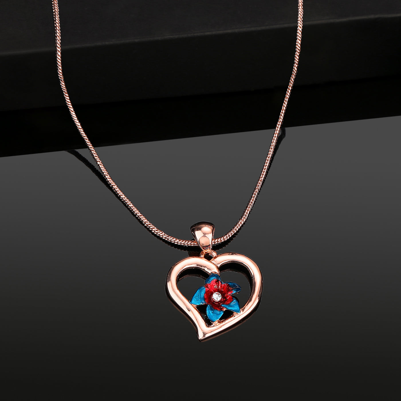 Estele Rose Gold Plated Heart shaped Pendant with Austrian Crystals & Enamel for Women