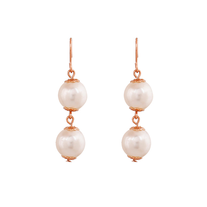 Estele Rose Gold Plated Leaf Designer Necklace Set with Pearls for Women