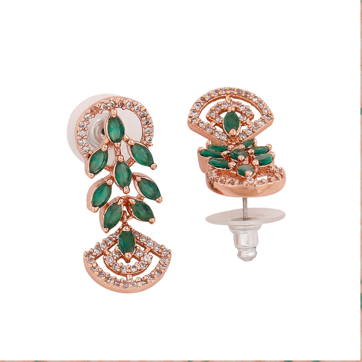 Estele Rose Gold Plated CZ Marquise Melody Necklace Set with Green Crystals for Women