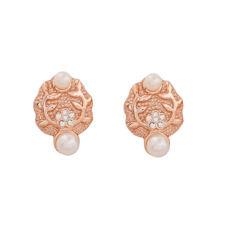 Estele Rose Gold Plated Sparkling Necklace Set with Pearls for Women