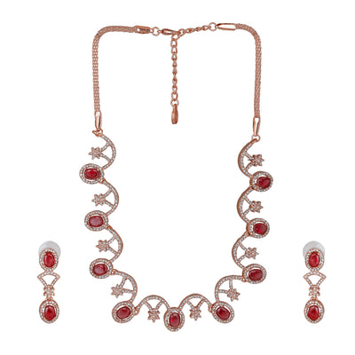 Estele Rose Gold Plated Gorgeous Necklace Set with Crystals for Women