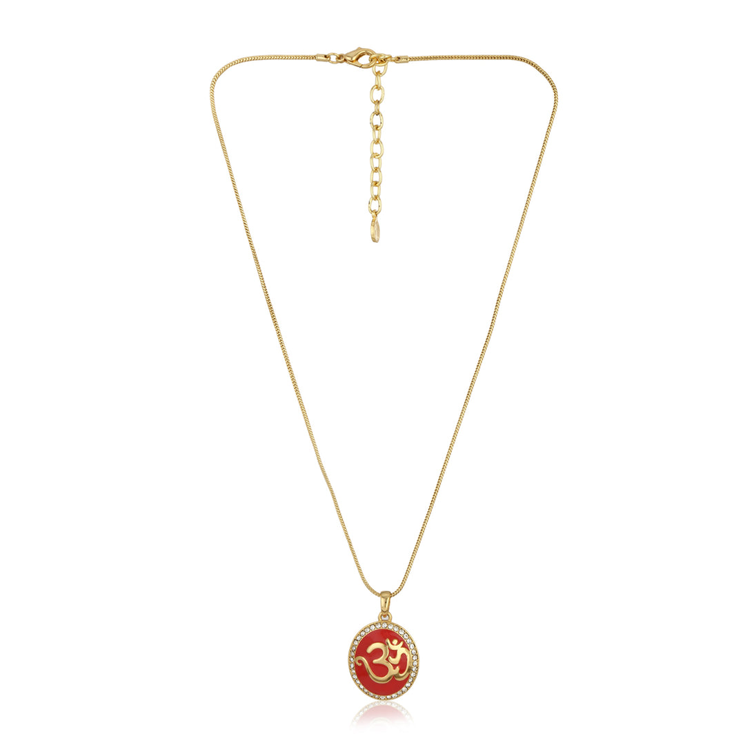 Red Enamel Gold Plated OM Pendant – Estele
