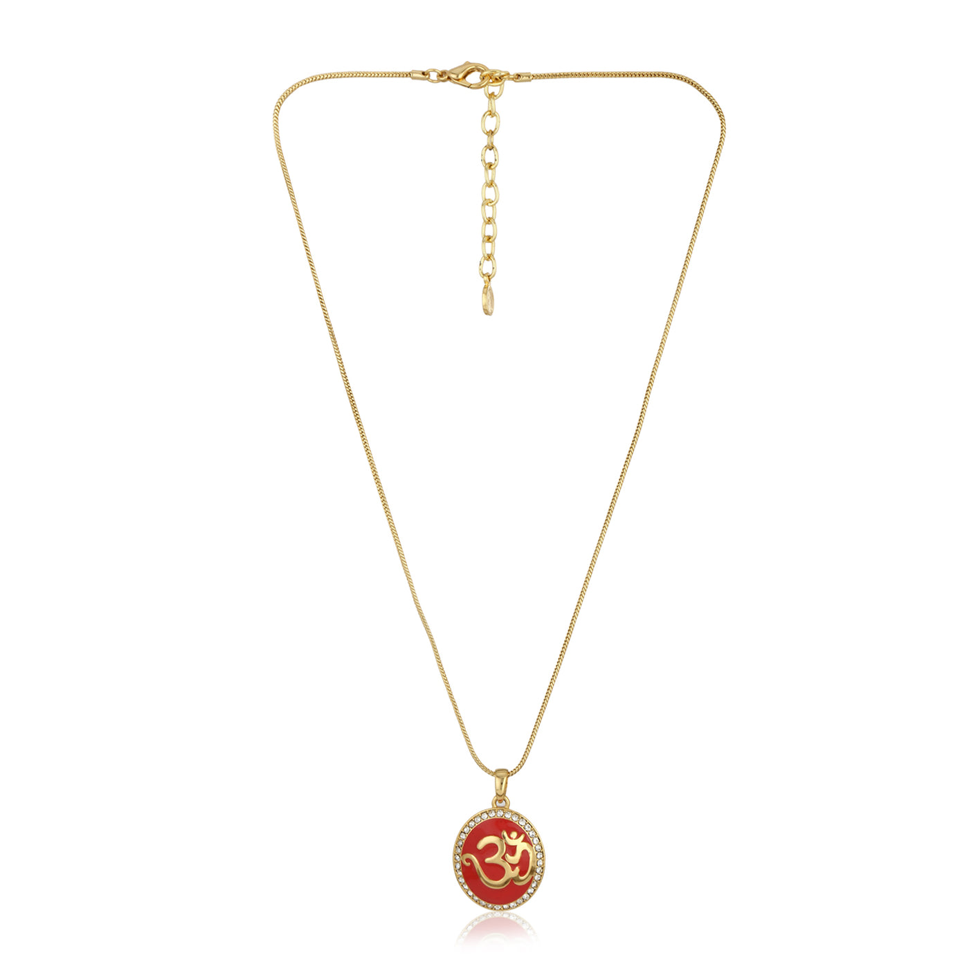 Estele - Red Enamel Gold Plated OM Pendant for Women / Girls