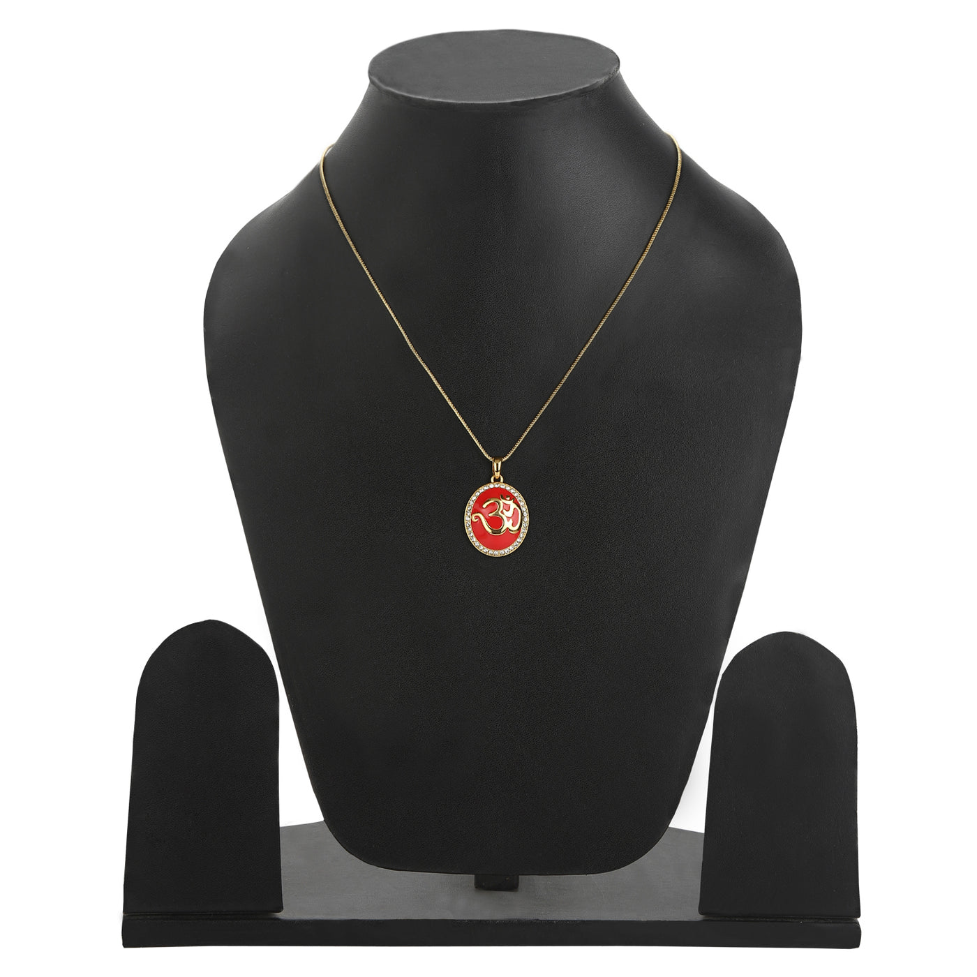 Estele - Red Enamel Gold Plated OM Pendant for Women / Girls