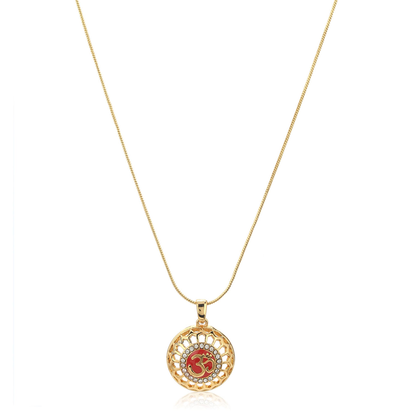 Red Enamel Om Pendant Chain with Austrian Crystals