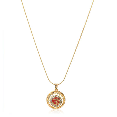 Red Enamel Om Pendant Chain with Austrian Crystals