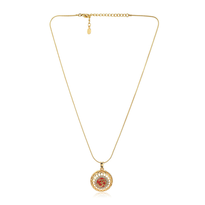Red Enamel Om Pendant Chain with Austrian Crystals