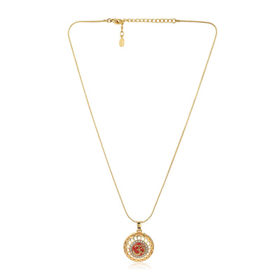 Estele - Elegant Red Enamel Gold plated with Austrian Crystals Pendant with Chain