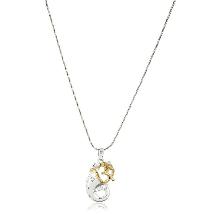 Estele Rhodium Plated Om Pendant with Austrian Crystals for Women