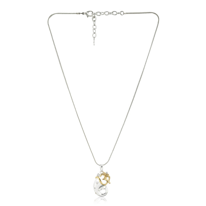 Estele Rhodium Plated Om Pendant with Austrian Crystals for Women