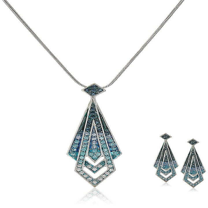Estele Rhodium Plated Blue Tie Chain Necklaces