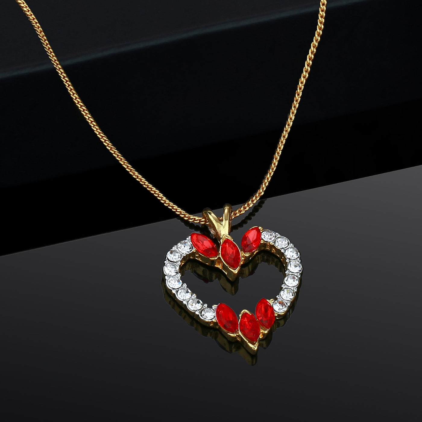 Estele Gold Plated Heart Shaped Pendant with Crystals for women