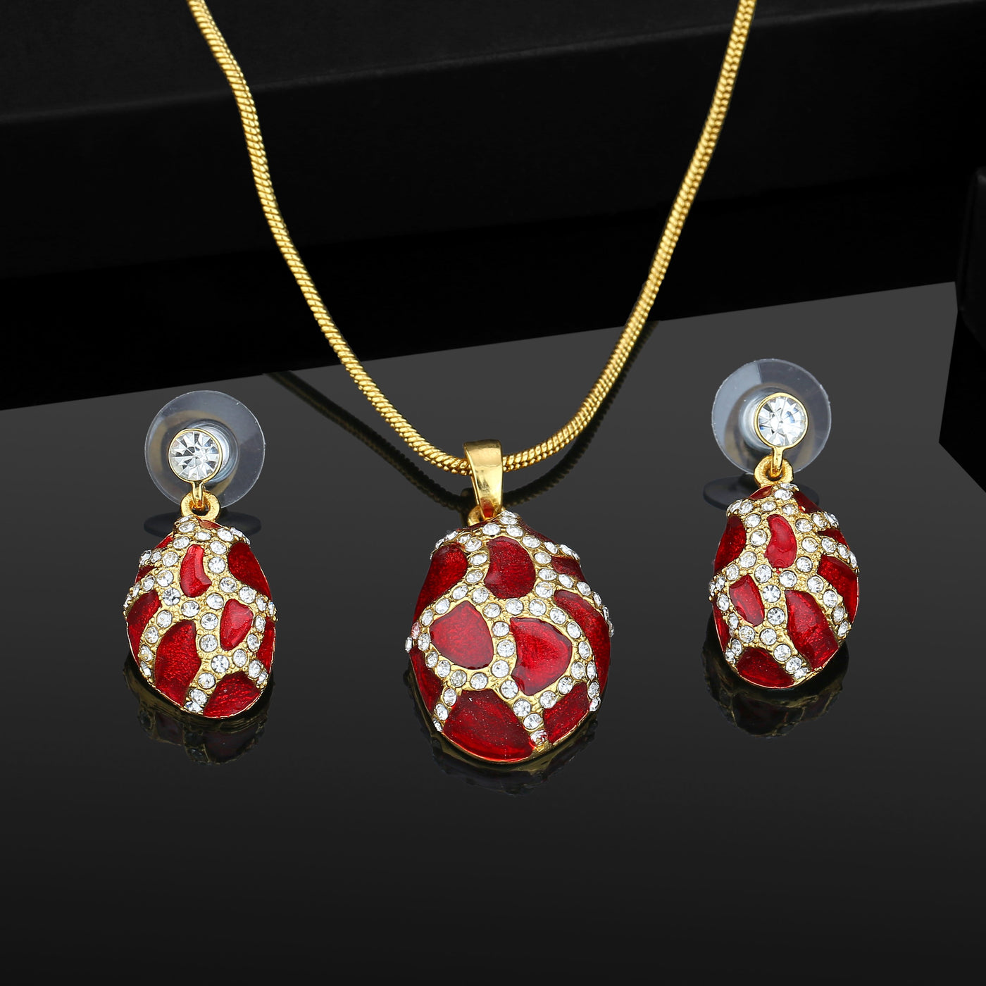 Estele 24 Kt Gold Plated Red enamel network Chain Necklaces