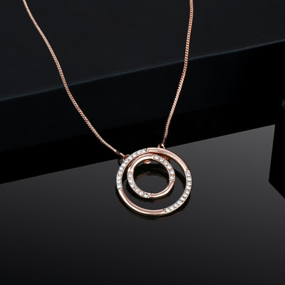 Estele Rose Gold Chain with Trendy Double Circle Shape Pendant for Women / Girls
