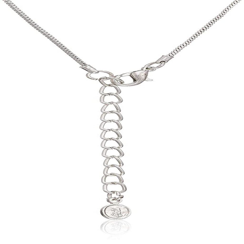 Estele rhodium plated four petal white stone studded pendant for women