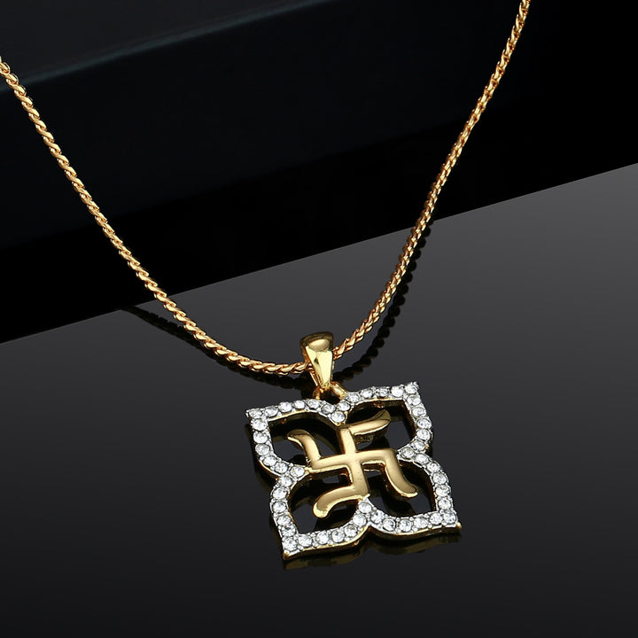 Estele - Gold Plated Swastika Shaped Pendant with Austrian Crystals for Women / Girls