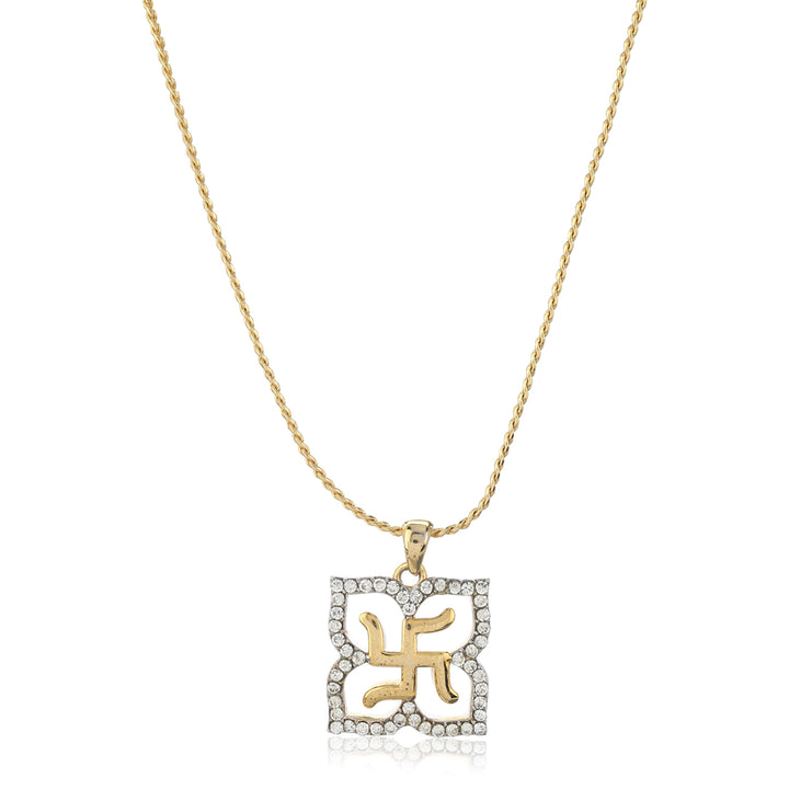 Estele - Gold Plated Swastika Shaped Pendant with Austrian Crystals for Women / Girls