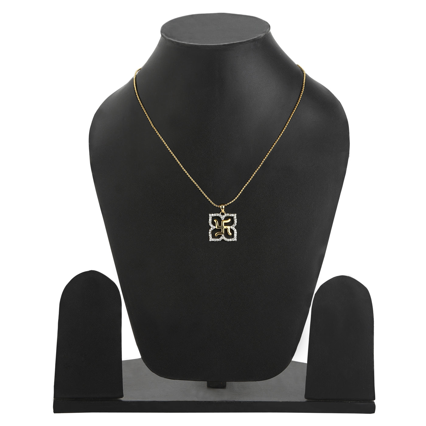 Estele - Gold Plated Swastika Shaped Pendant with Austrian Crystals for Women / Girls