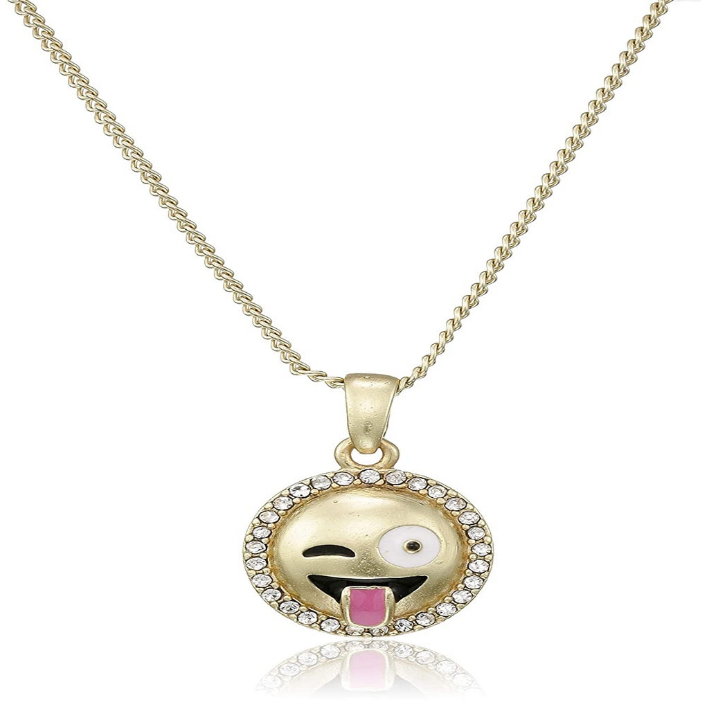 Estele gold plated Emoji Pendant with Tongue out expression for women