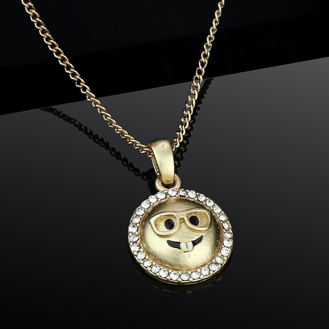 Estele - Gold Plated Nerd Face Emoji Pendant with Austrian Crystals for Women / Girls