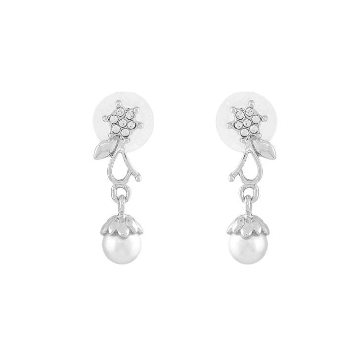 Estele Rhodium Gold Plated Elegant Blossom Designer Necklace Set with Pearl for Women