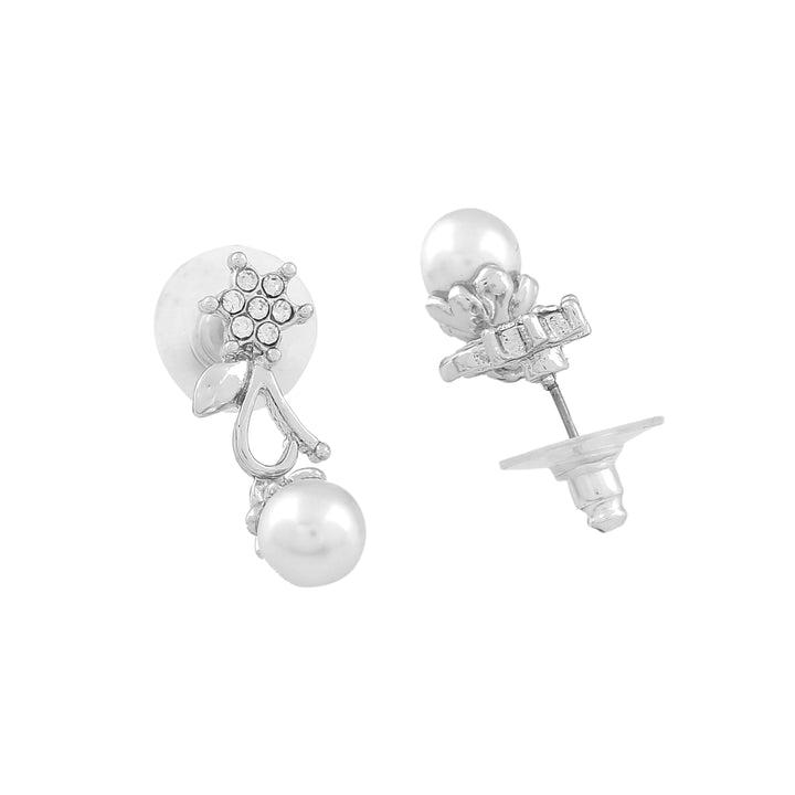 Estele Rhodium Gold Plated Elegant Blossom Designer Necklace Set with Pearl for Women