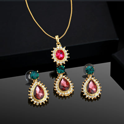 Estele Ruby and Emerald Stones Gold Plated Sparkling Pendant Set for Women / Girls
