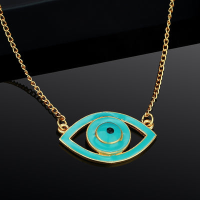 Estele - Gold Plated Turquoise Blue Enamel Evil Eye Pendant for Women / Girls