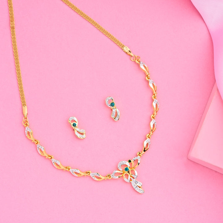 Estele 24 Kt Gold Plated Necklace with Green stones and Austrian Crystal Necklace Set for Women