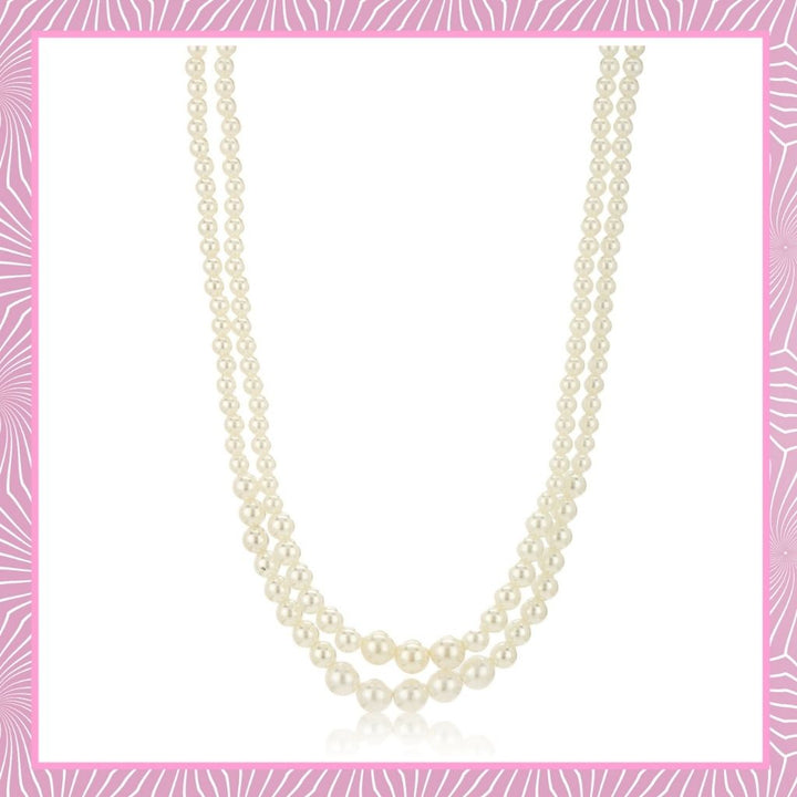 Estele Gold Plated- Double line White Pearl Necklace