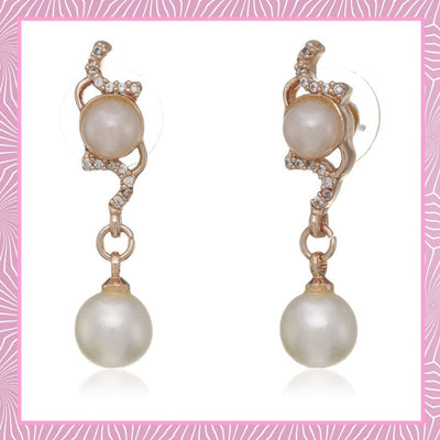 Estele  gold Plated American Diamond Pearl flower Drop Earrings