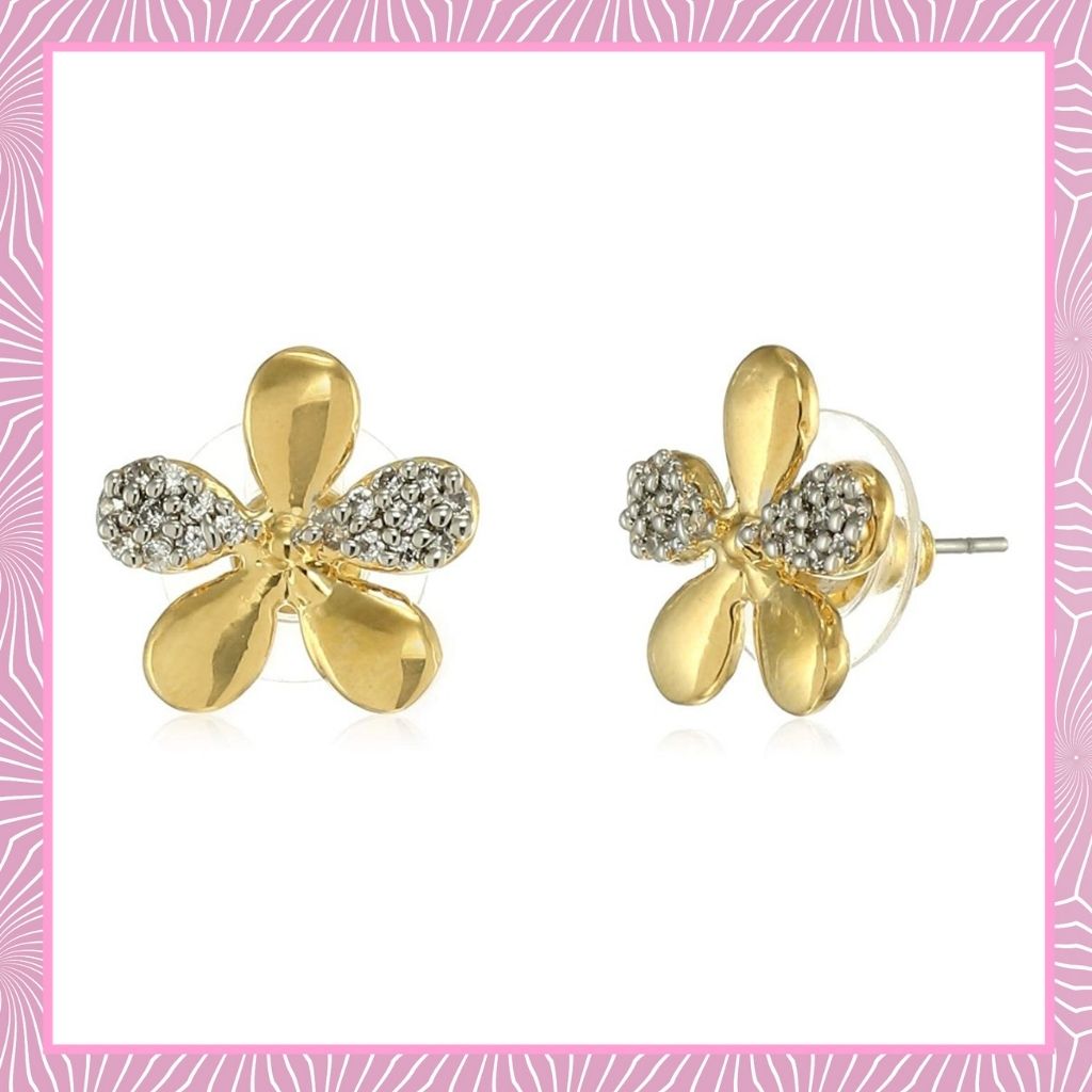 Estele Gold and Silver Plated American Diamond Petal Stud Earrings for women