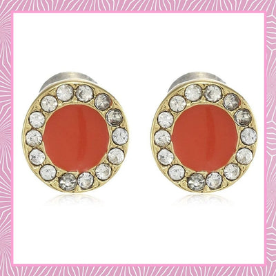 Estele Gold Plated Red Circle  Stud Earrings for women