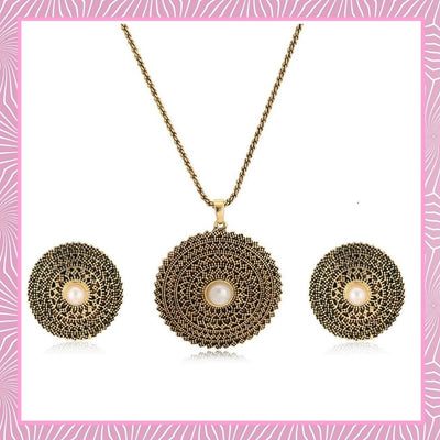 Estele 24 Kt Oxidized Gold Plated Pearl Mandala Chain Necklaces