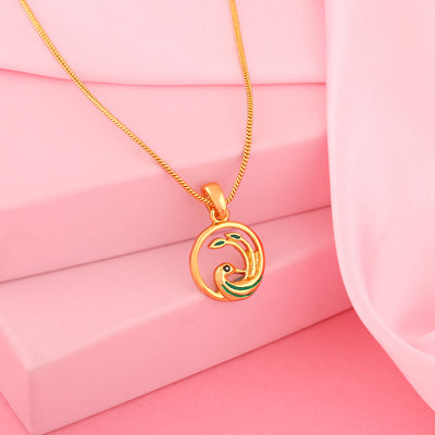 Estele Gold Plated Encircled Peacock Designer Pendant for Women