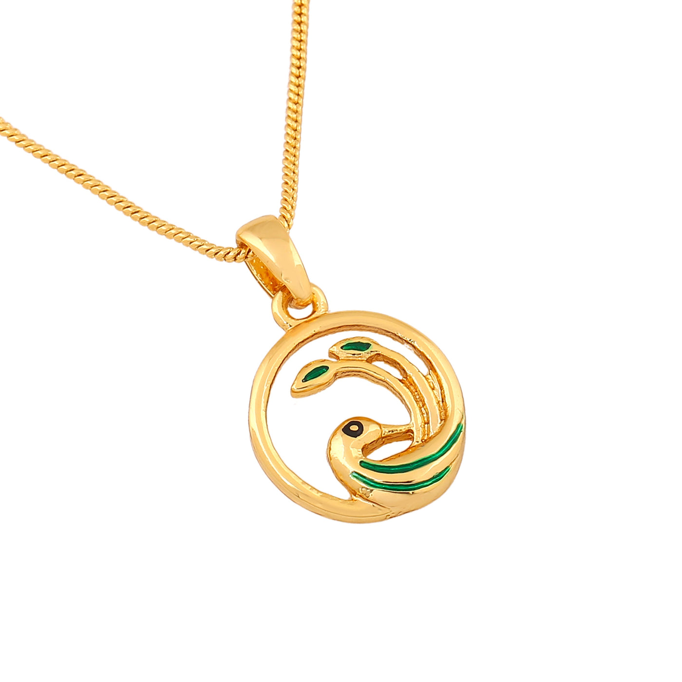 Estele Gold Plated Encircled Peacock Designer Pendant for Women