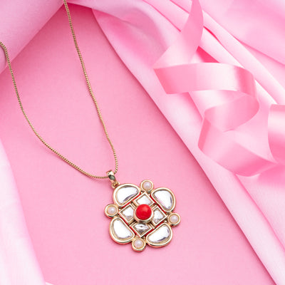 Estele Gold  plated chain with white polki kundan pendant for women