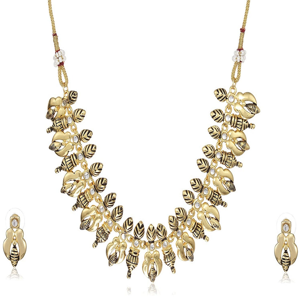 Estele - Traditional Antique Matt Gold Necklace with Earrings for Women and Girls