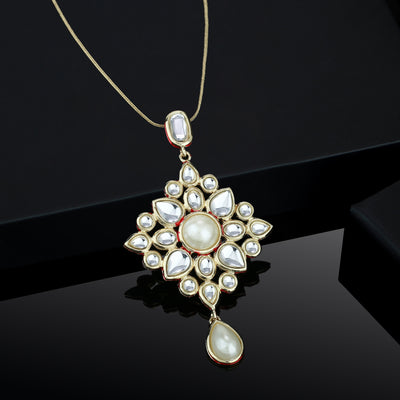 Estele Gold Plated Elegant White Polki Kundan Pendant with Pearl for Women / Girls