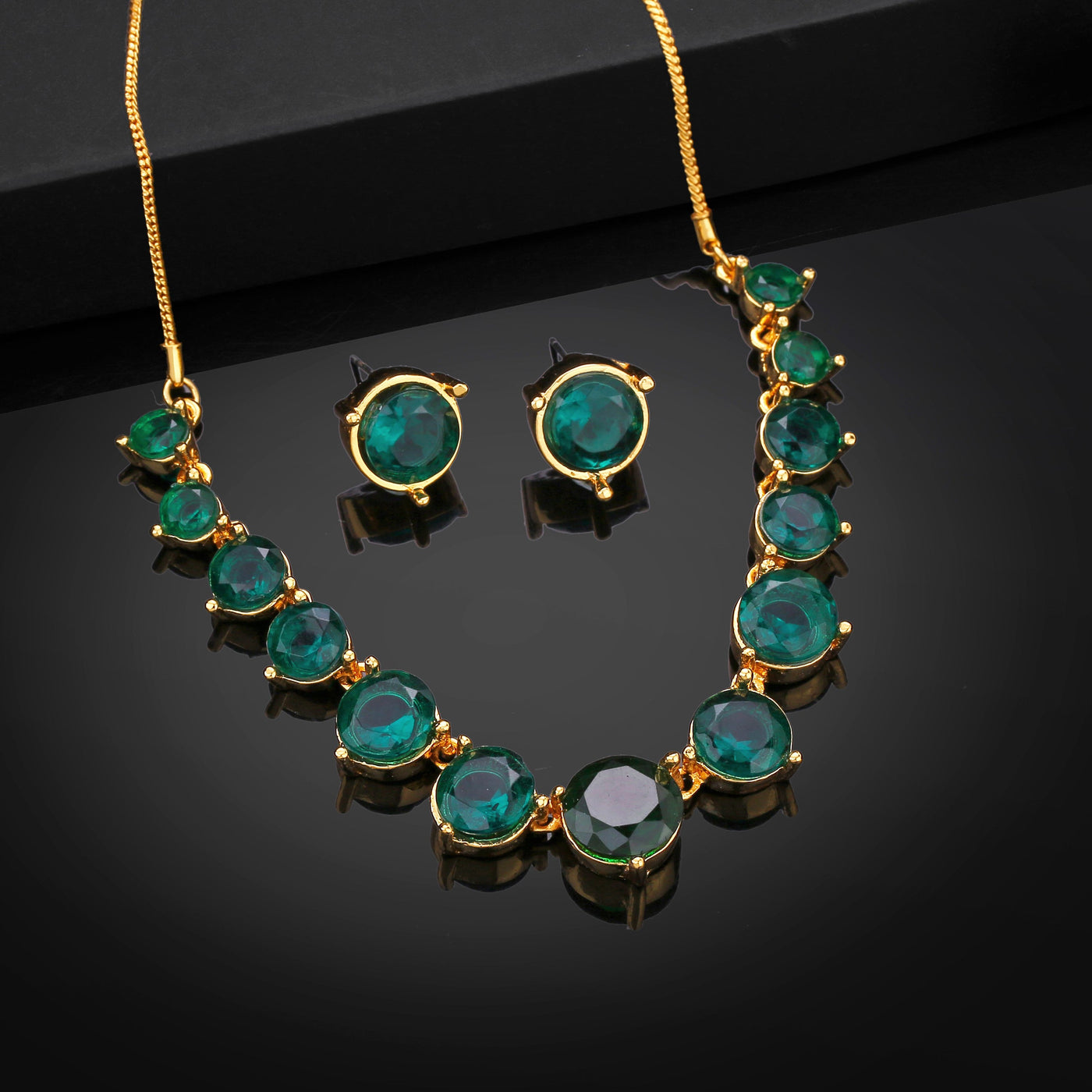 Estele Gold Plated Sparkling Necklace set with Green Austrian Crystals for Women