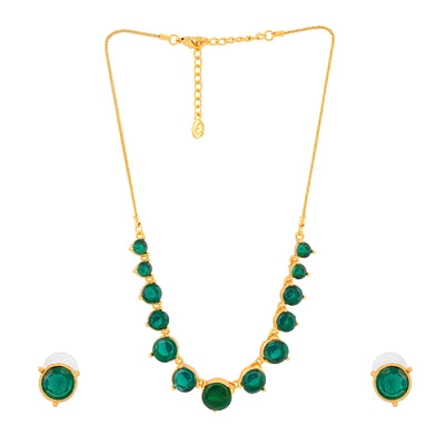 Estele Gold Plated Sparkling Necklace set with Green Austrian Crystals for Women